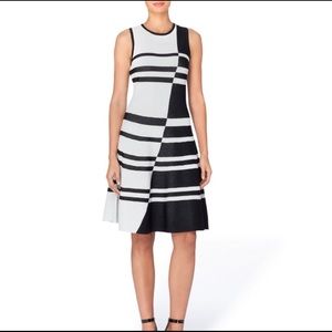Catherine Malandrino Black&White Striped Knit Fit & Flare Dress